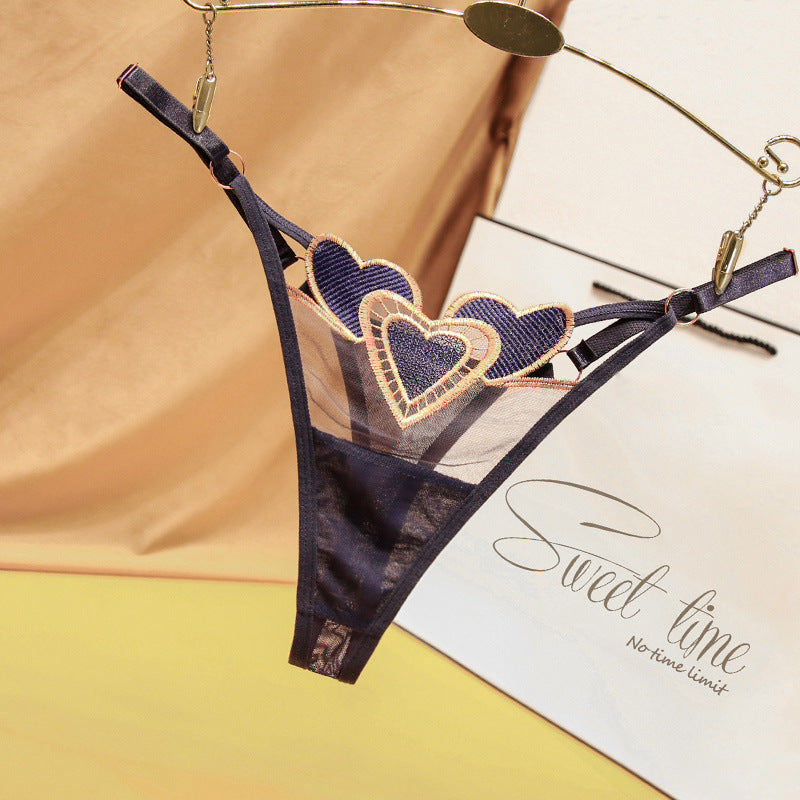 Embroidered Heart Detail Thong