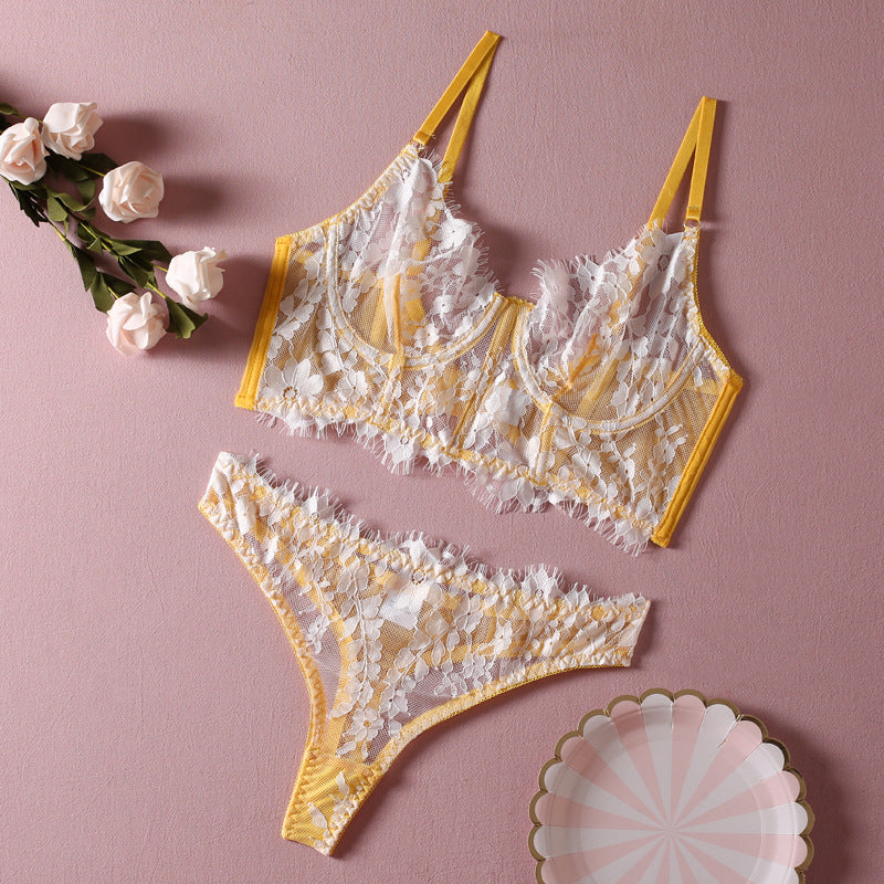 Fishbone bra camisole bra top briefs lace underwear set