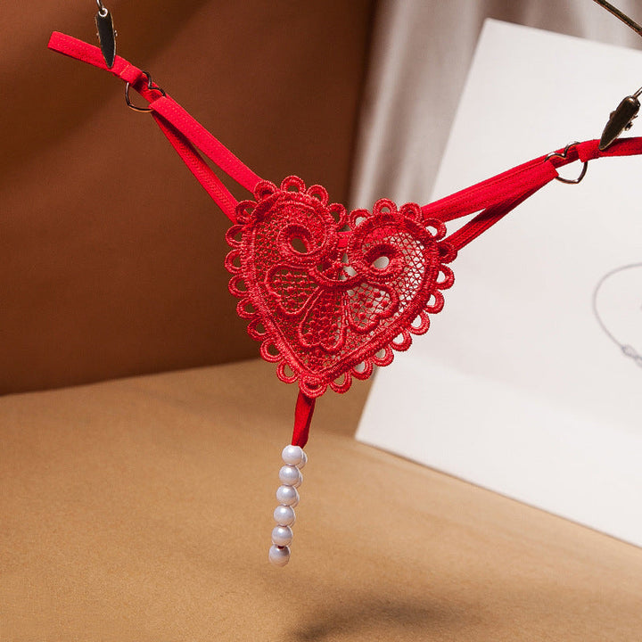 Vintage Pearl Heart Embellished Thong