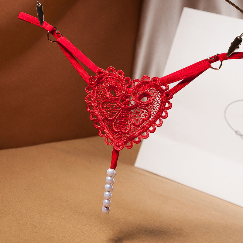 Vintage Pearl Heart Embellished Thong