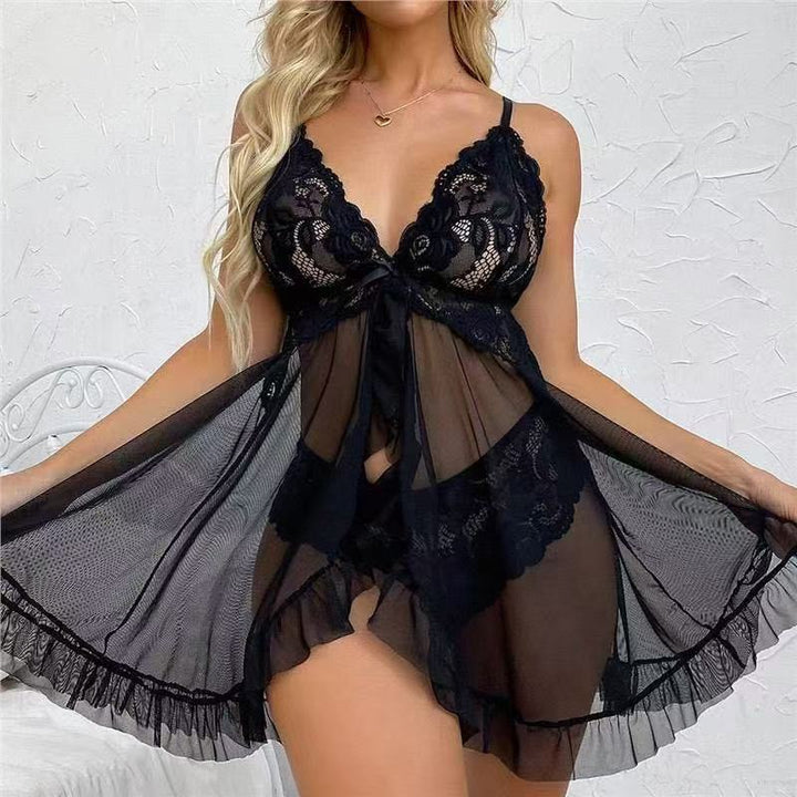 Lace Mesh V-Neck Slip Set