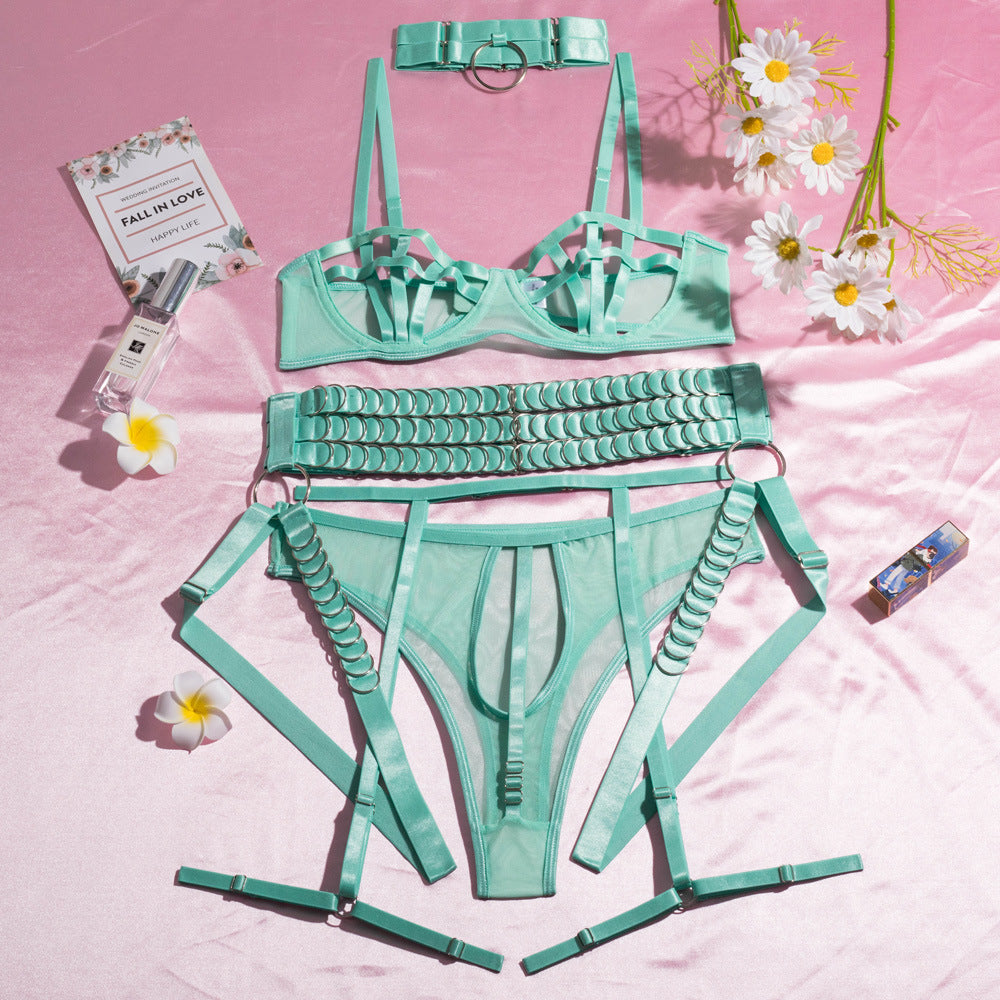 Metal-ring embellished lingerie set