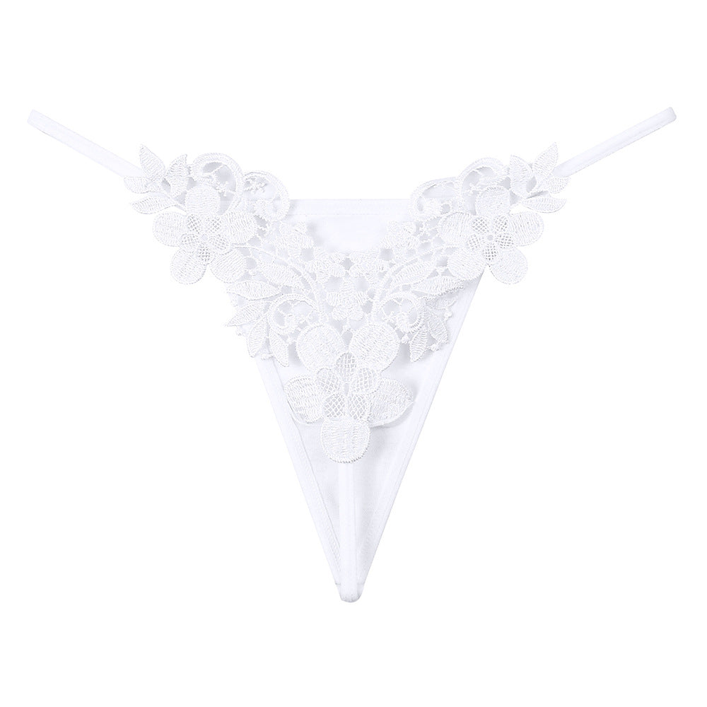 Low-rise strappy embroidered thong
