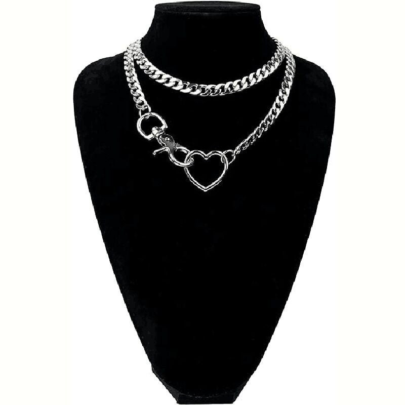 Heart Shaped Multi-Layered Cuban Necklace