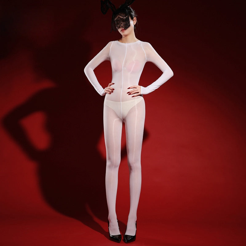 Glossy Full-Body Sheer Bodystocking