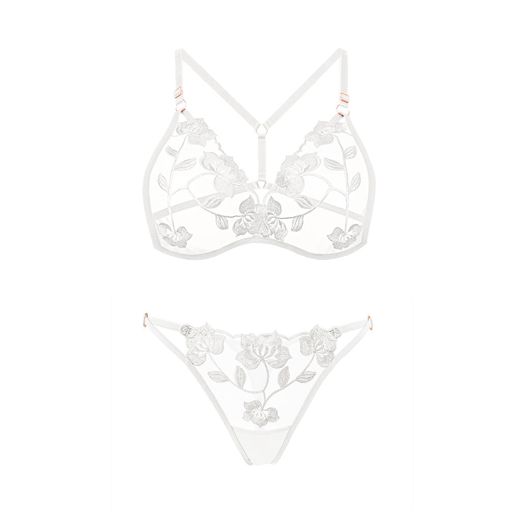 Lace Embroidery Ultra-thin Breathable Temptation Bra Set
