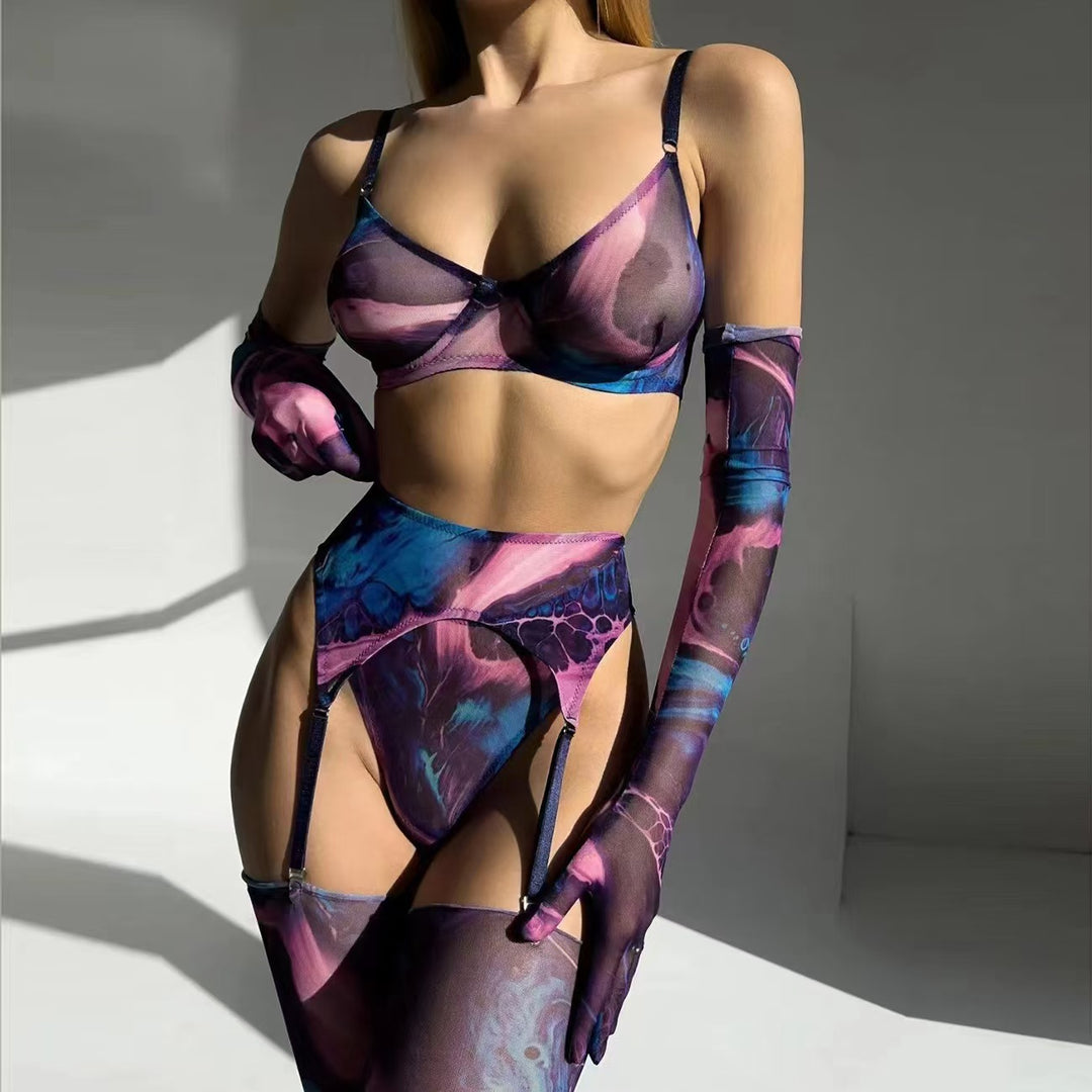 Colorful Mesh Push-up Bra Set