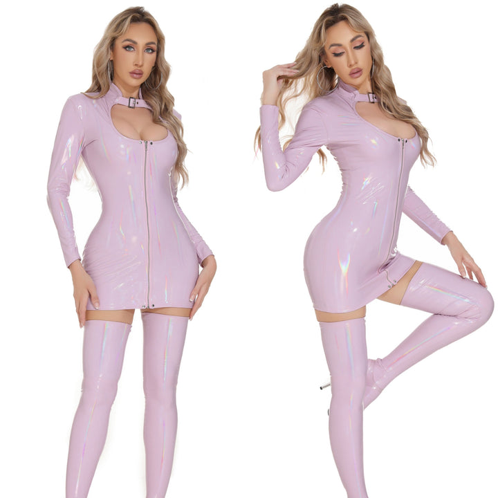 Zippered High-Elastic Glossy Leather Bodycon Skirt
