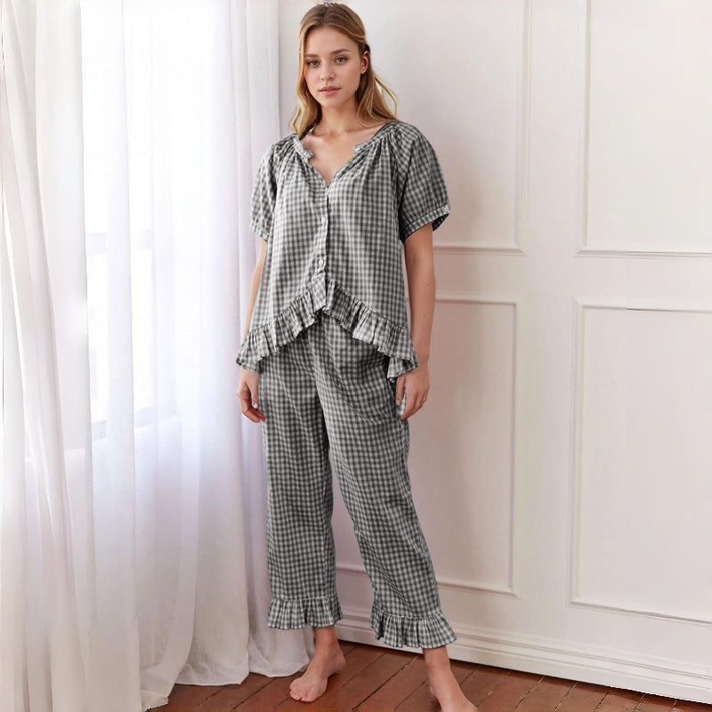 French Gingham Two Piece Pants Set