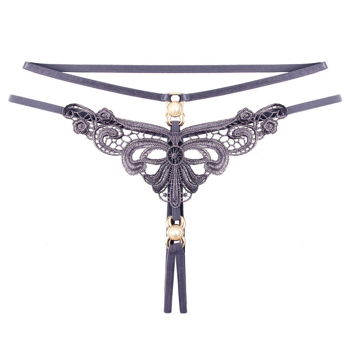 Hollow Embroidery Pearl Bondage Temptation Thong