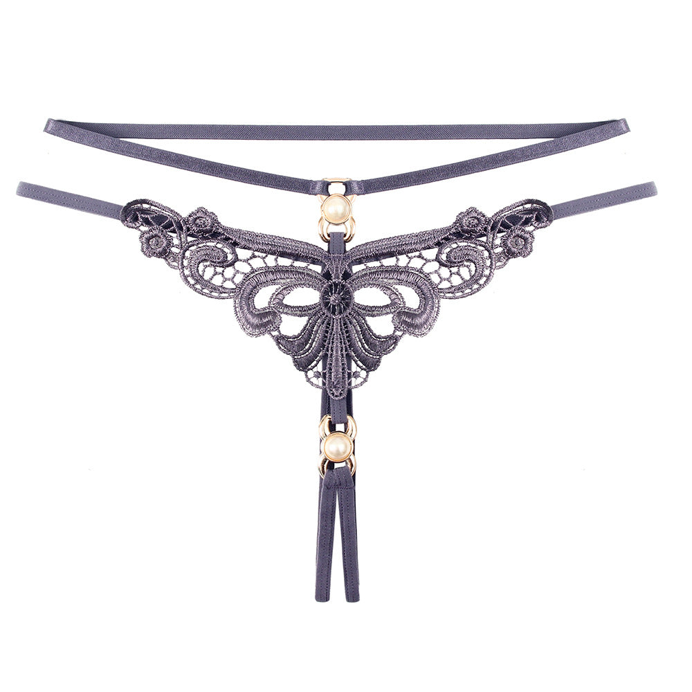 Hollow Embroidery Pearl Bondage Temptation Thong