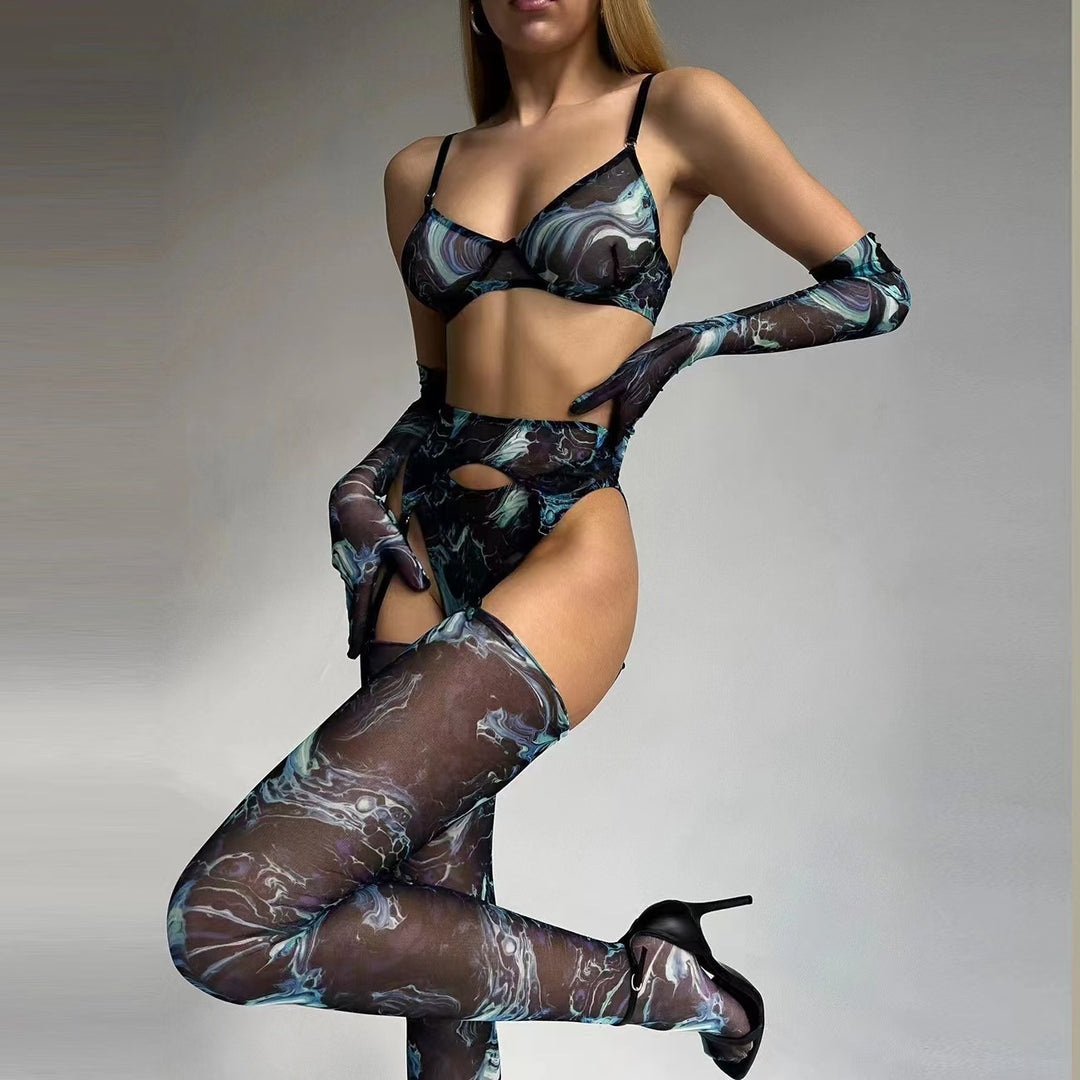Colorful Mesh Push-up Bra Set