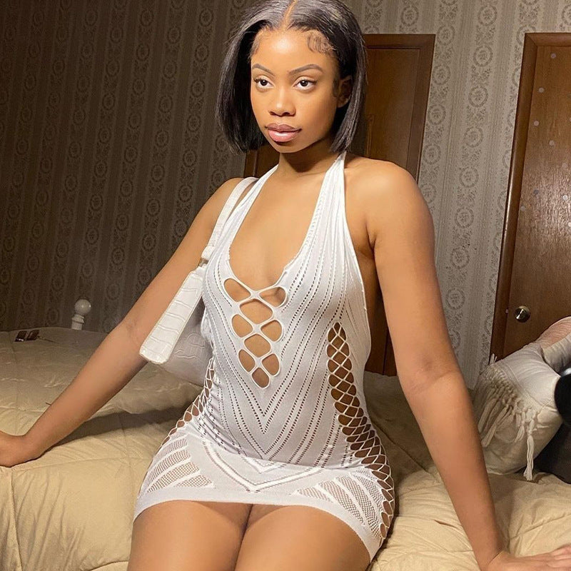 Sheer Halter Backless Mesh Dress