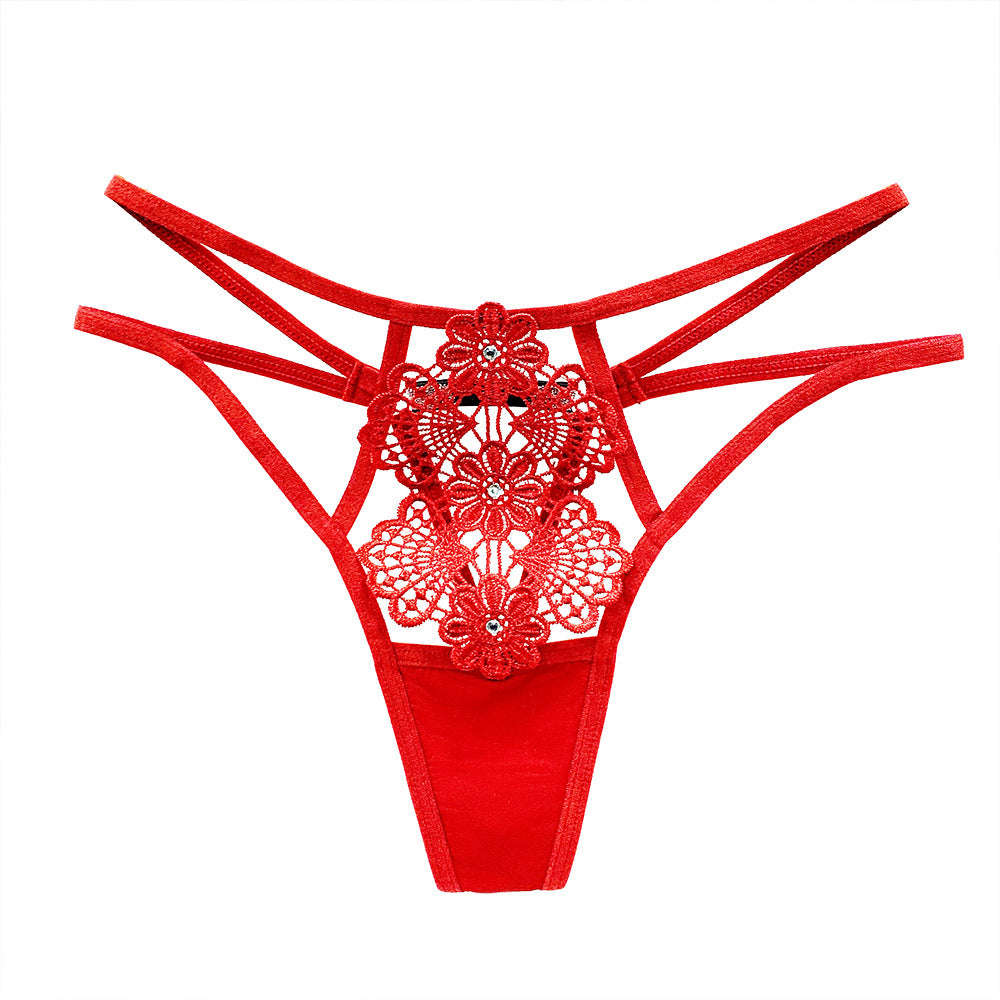 Tempting hot diamond embroidery see-through thin sexy panties