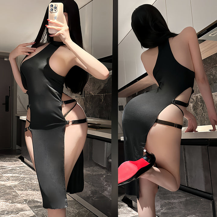 Sexy Halter Off-Shoulder Double Slit Bandage Bodycon Maxi Dress