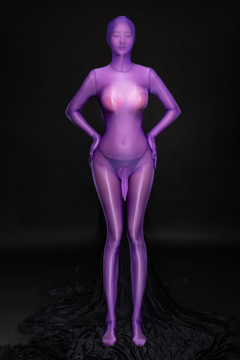 Plus-Size Zip-Up Glossy Silky Full-Cover