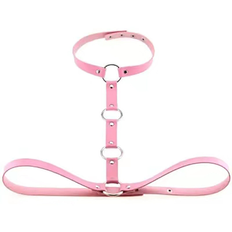 Leather bondage belt collar leash