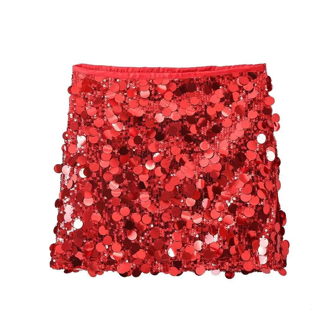 Solid color sequined skirt
