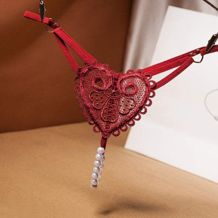 Vintage Pearl Heart Embellished Thong