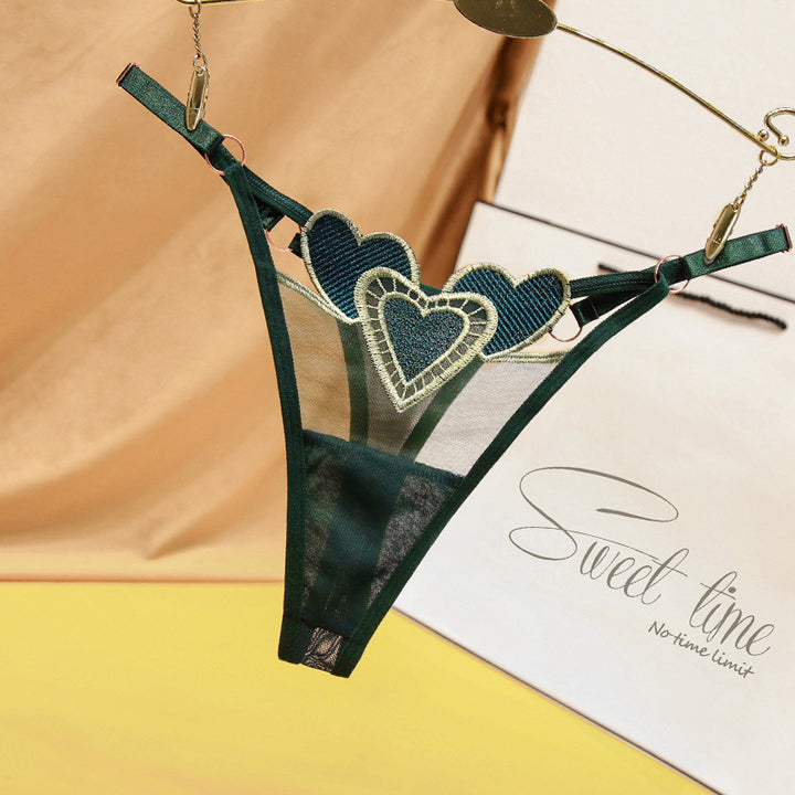 Embroidered Heart Detail Thong