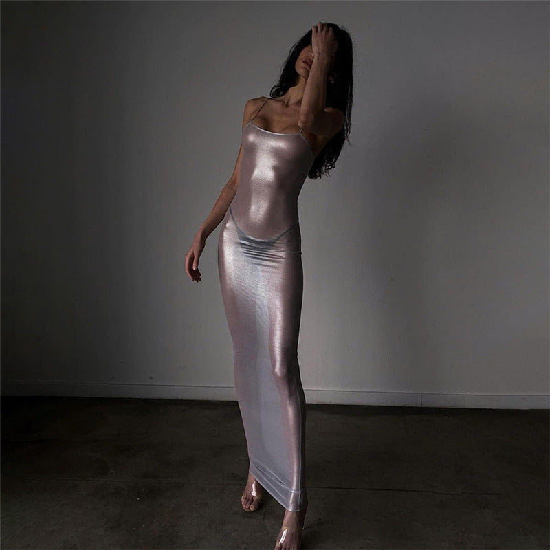 Sexy transparent metallic maxi skirt
