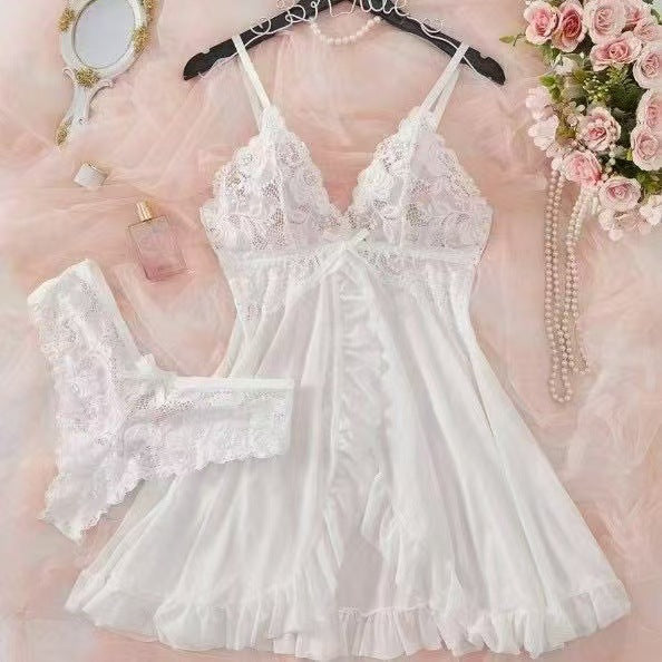 Lace Mesh V-Neck Slip Set