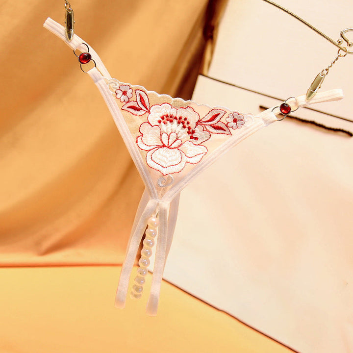 See-through embroidered crotchless sexy panties