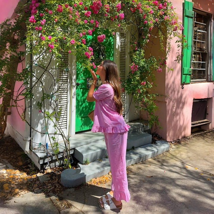 French Gingham Two Piece Pants Set