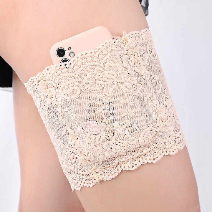 Lace socks with non-slip silicone phone pocket