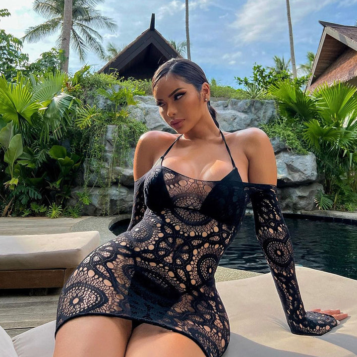 Solid Lace Backless Bodycon Dress
