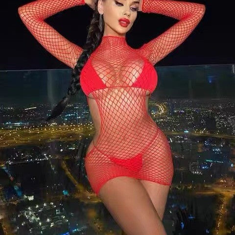 Long Sleeve Fishnet Cutout Bodycon Dress