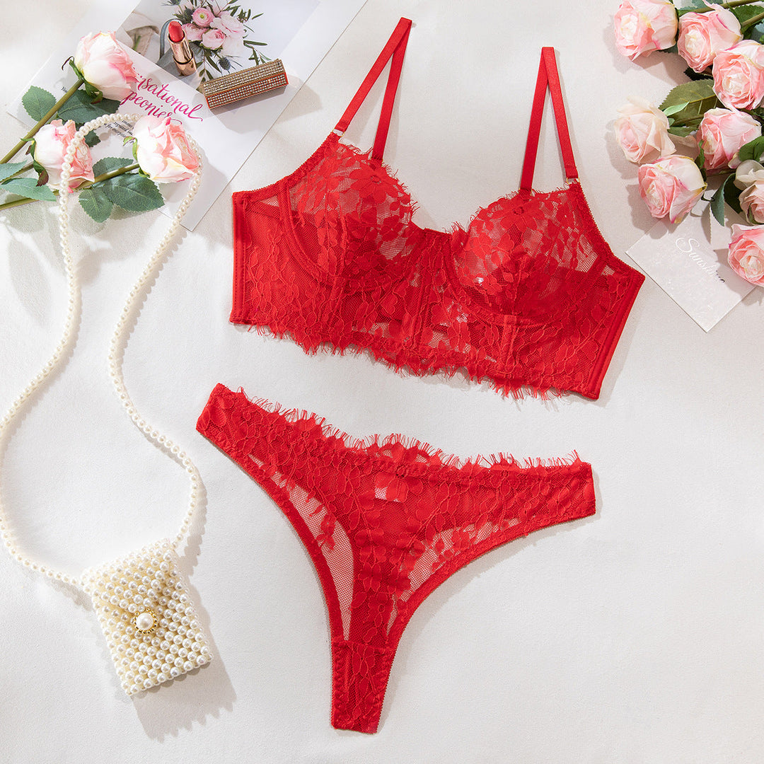 Fishbone bra camisole bra top briefs lace underwear set