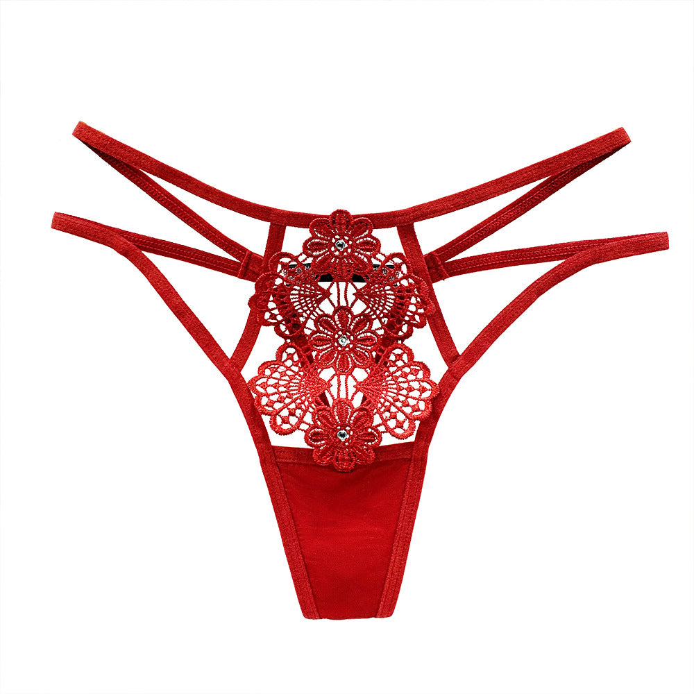 Tempting hot diamond embroidery see-through thin sexy panties