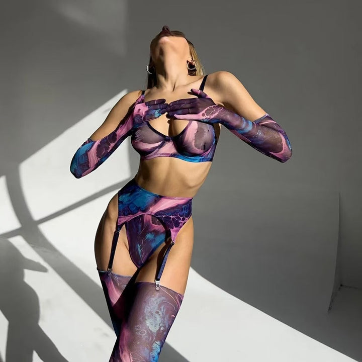Colorful Mesh Push-up Bra Set