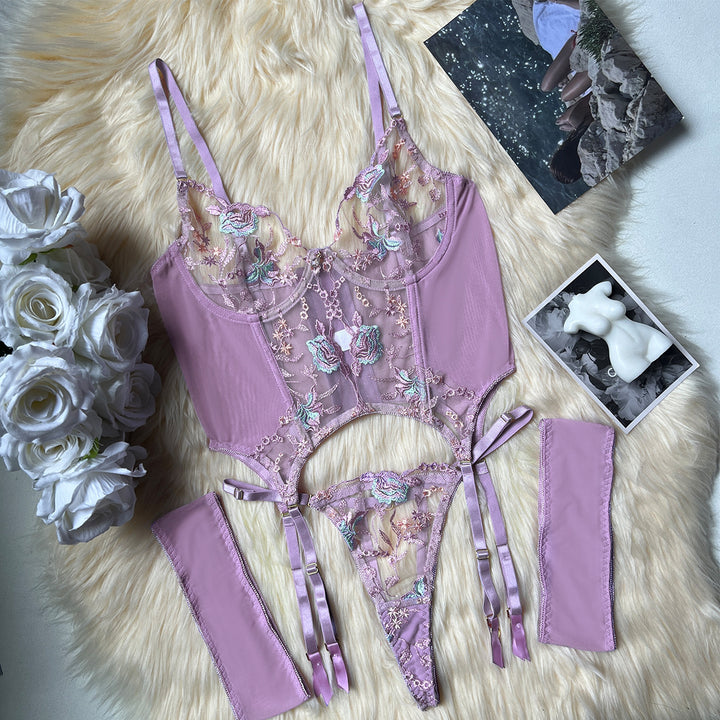 Popular Embroidered Mesh Bra Set