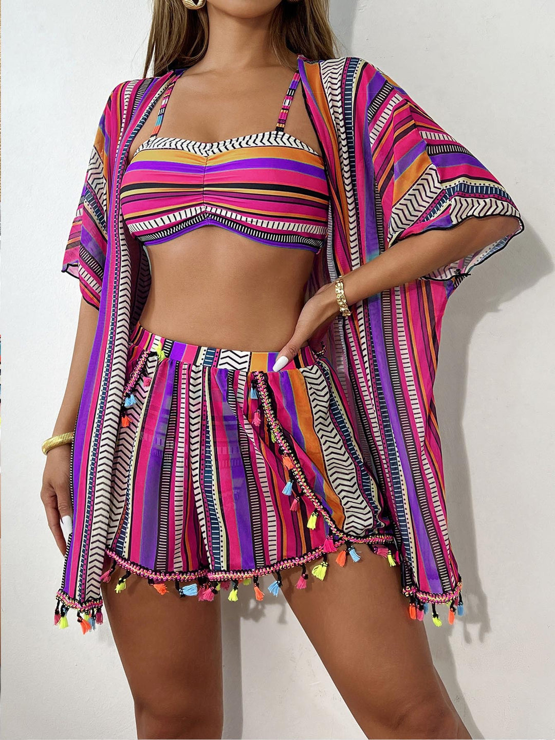 Trendy Printed Halter 4-Piece Bikini Set