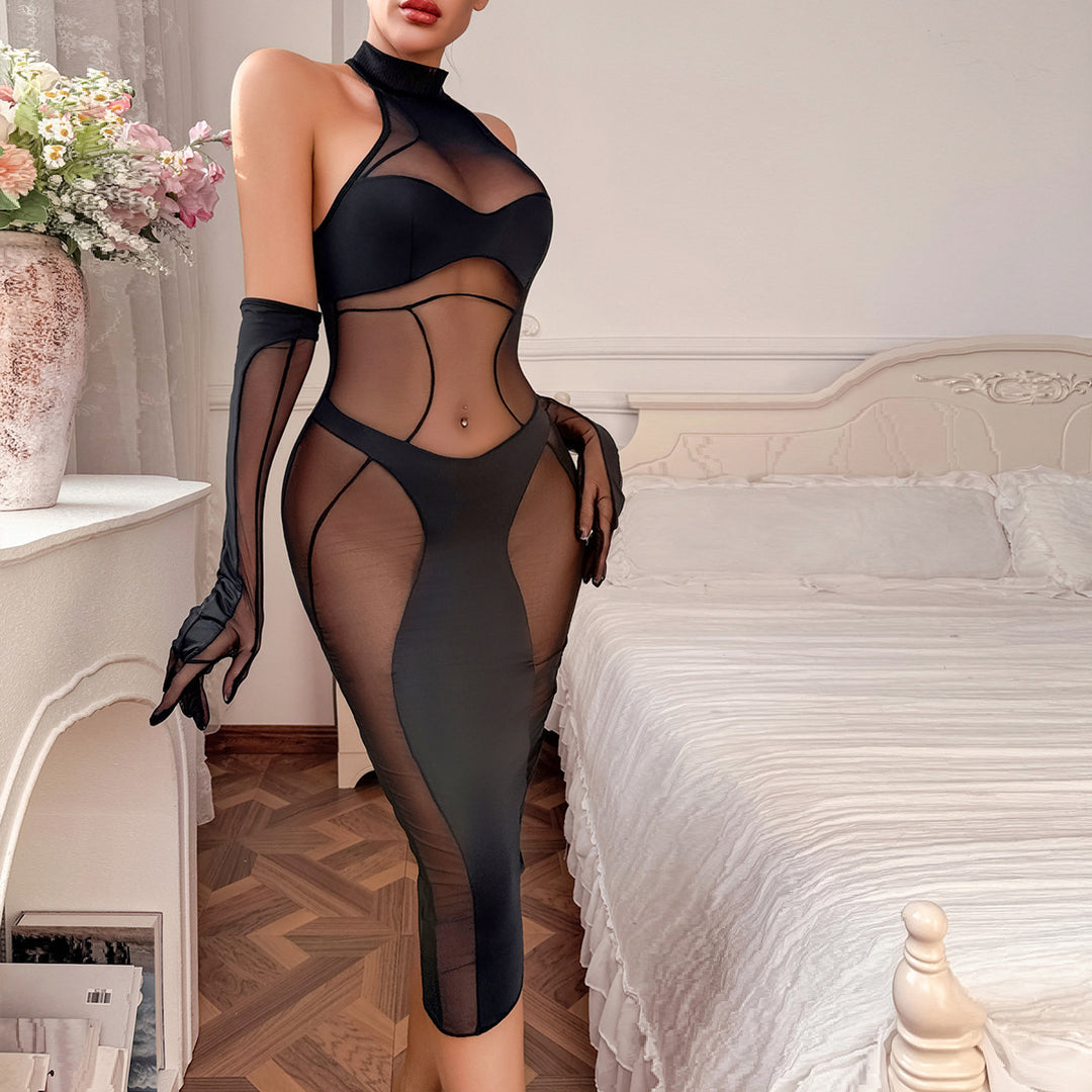 Sheer Mesh Splice Shapewear Three-Piece Set
