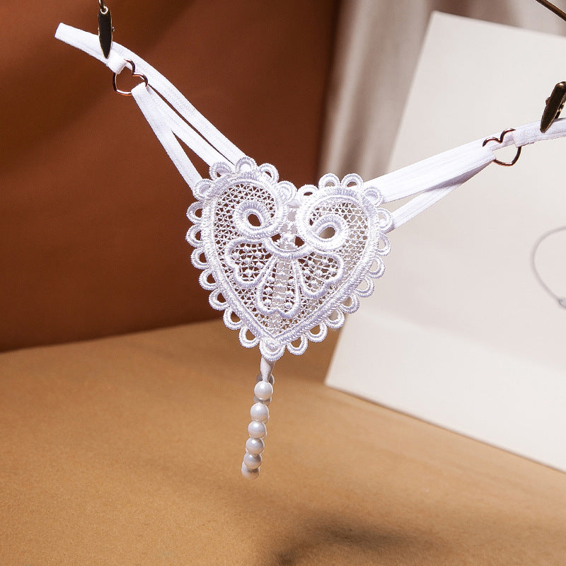 Vintage Pearl Heart Embellished Thong