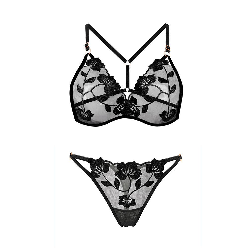 Lace Embroidery Ultra-thin Breathable Temptation Bra Set