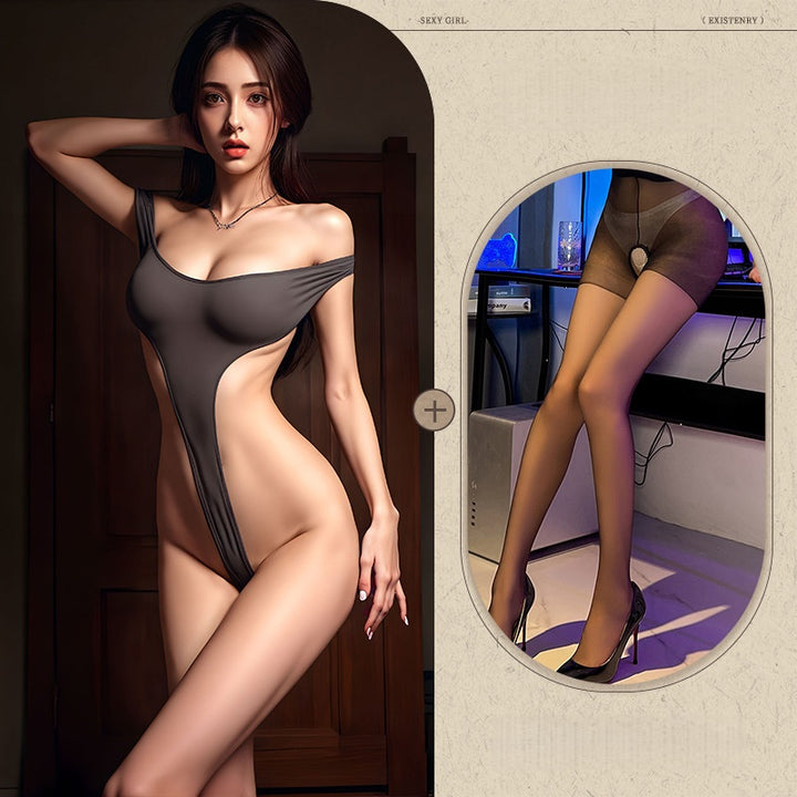 Uniform-style open-crotch bodysuit