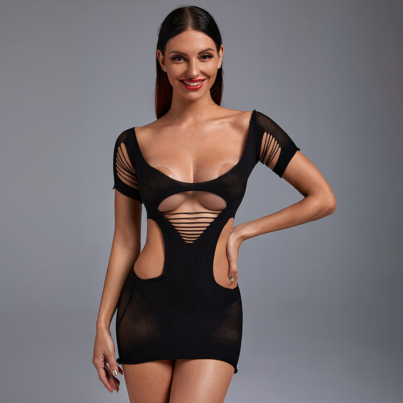 Sexy lingerie sexy round neck slim hip skirt