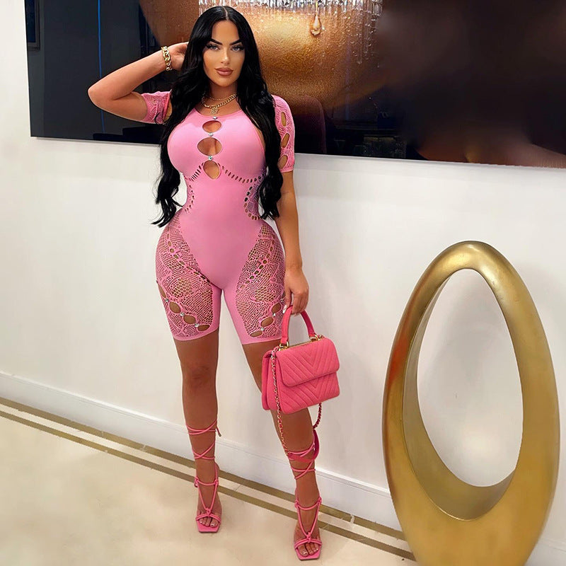 Crystal Embellished Cutout Sheer Jumpsuit