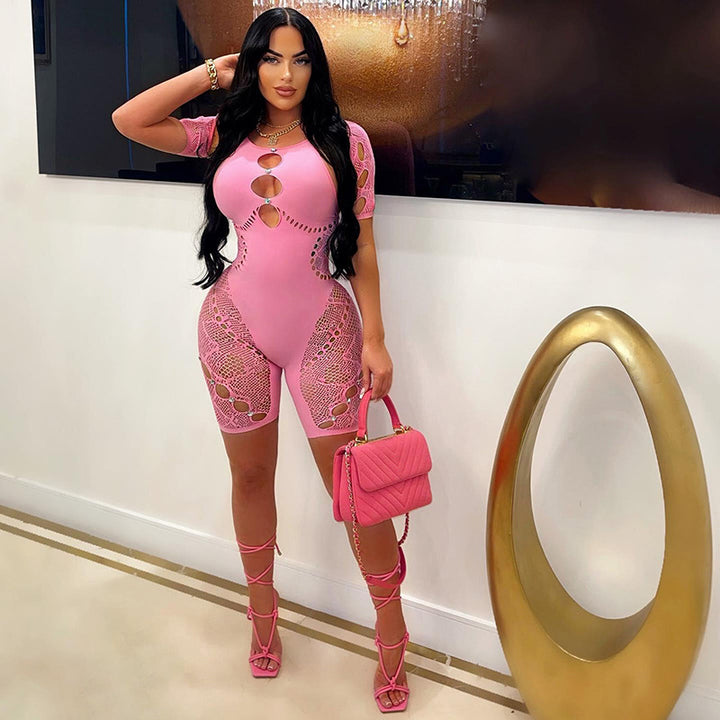 Crystal Embellished Cutout Sheer Jumpsuit