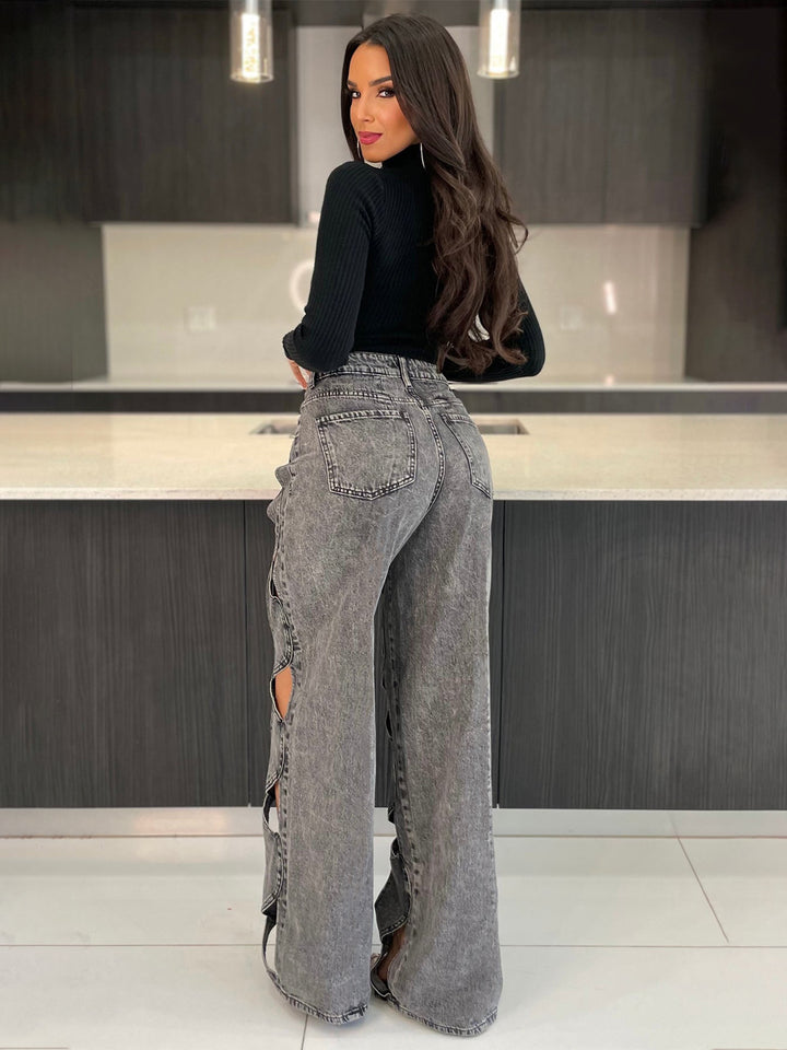 Twist Cutout Straight-Leg Denim Jeans