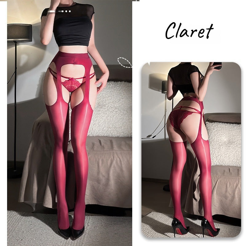 Glossy Cut-Out Suspender Tights