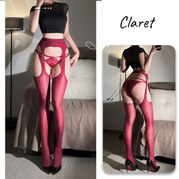 Glossy Cut-Out Suspender Tights