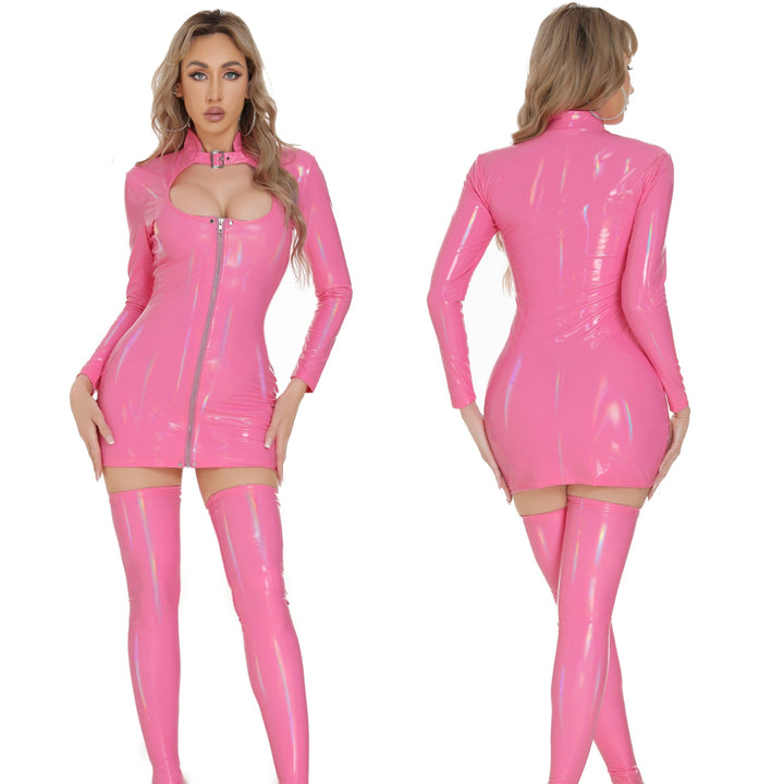 Zippered High-Elastic Glossy Leather Bodycon Skirt