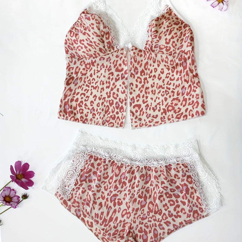 Printed Deep V Slit Two-Piece Sleepwear Set