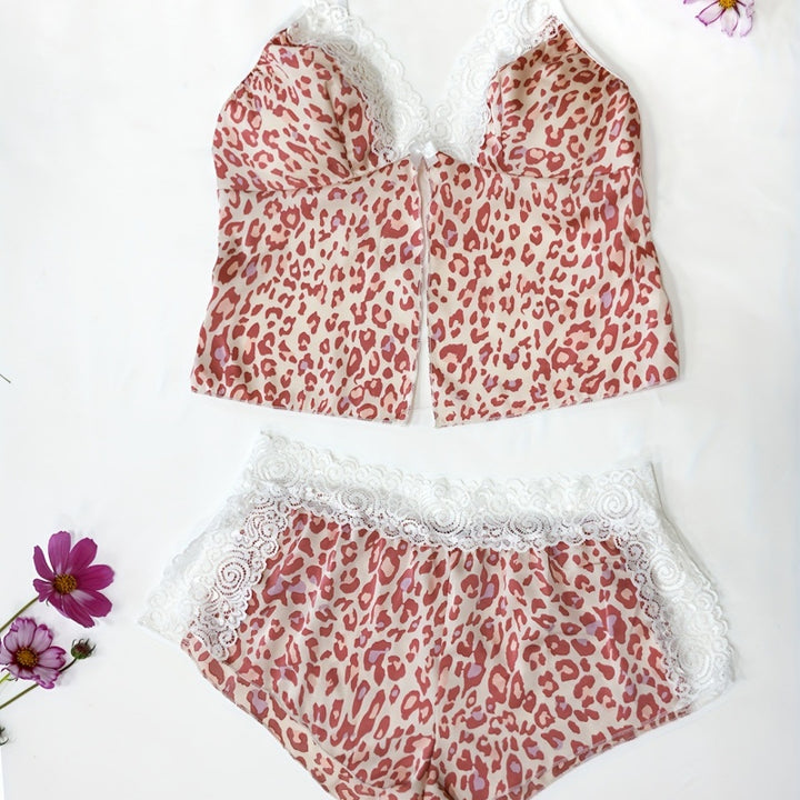 Printed Deep V Slit Two-Piece Sleepwear Set