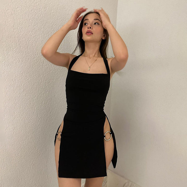 Halter Slit Mini Dress